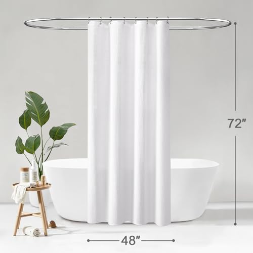 Stall Waffle Shower Curtain Heavyweight Cotton Fabric White 48Wx72L | Soft Cotton Cloth,3D Square Truely Waffle,Washable, Hotel Luxury Spa, Shower Curtains for Narrow Bathroom 12 Plastic Hooks - color: White, size: Small Stall 48"W x 72"L