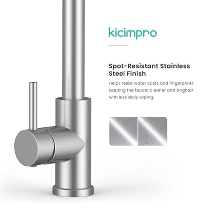 Pull-Down Kitchen Faucet, Brushed Nickel | 304 Stainless Steel,10-Min DIY Install,23-Inch Pull-Down Hose,2-Function Spray,360° Swivel Spout - color: Brushed Nickel, size: 15.2 Inches