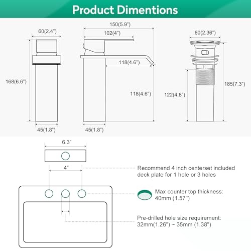 CREA Chrome Waterfall Bathroom Faucet 1 Hole,Chrome Bathroom Faucet Single Handle Bathroom Sink Faucet with Pop Up Drain Stopper/ 3 Hole Plate,Stainless Steel RV Vanity Faucet Basin Mixer Tap - color: Chrome, style: Wide Spout