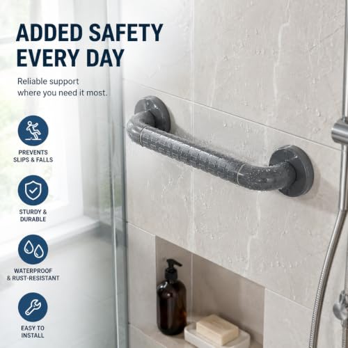 Bathroom Grab Bar, Gray, Non-Slip Textured Grip, 19.7" Length, 2" Height from Wall, Safety Handle for Shower, Toilet, Bath