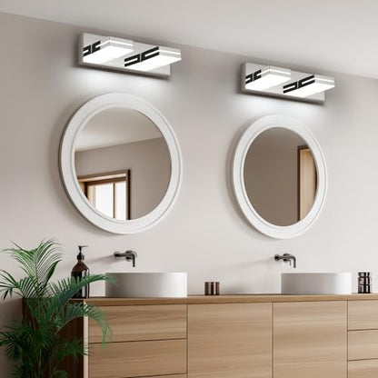 SineRise LED Modern Bathroom Vanity Light Fixtures, Modern Acrylic Bathroom Wall Lighting Fixtures Over Mirror, 2-Light, 15.5-Inch, Chrome, White - color: Chrome, White, size: 2-Light, 15.5-Inch