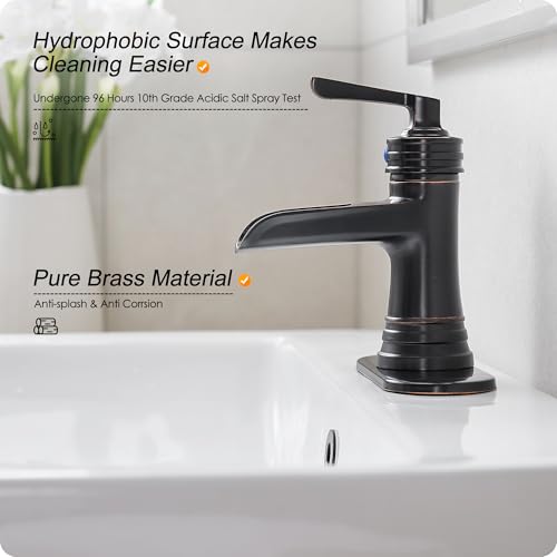 Brass Oil Rubbed Bronze Bathroom Faucet Waterfall Bathroom Sink Faucet 1 Hole or 4 Inch 3 Hole, Single Handle with Deck Plate, Pop-up Drain, cUPC Supply Lines for Vanity, 5 Mins Quick Install - color: Oil Rubbed Bronze