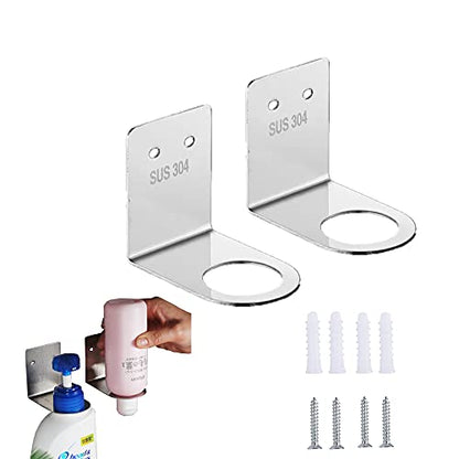 BiJun Soap Bottle Dispenser Holder, 1.06in Silver for Kitchen Bathroom | Wall Mounted Pump Hand Stand Hanging Jar Hanger Rack Shampoo Standing Shelf Storage Holder Lotion Container Saves Space - color: Silver