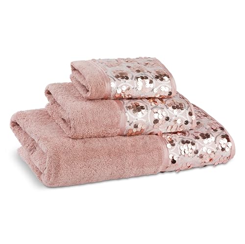 Zahari Home Sinatra Modern Bathroom Towel Set 3 Piece Towel Blush Bath Towel, Hand Towel and Wash Towel Luxury Contemporary Bling Blush Bath Towel Sets Soft Plush and Highly Absorbent - color: Sinatra Blush, style: 3 Piece Towel Set
