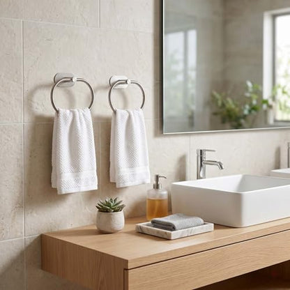 Towel Ring Self Adhesive No Drill Hand Towel Holder for Bathroom SUS 304 Stainless Steel Brushed Nickel (Silvery 2 Pcs) - color: Silver(2 Pcs)