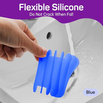 2 Pcs Self Draining Silicone Soap Holder - Waterfall Design Soap Dishes for Bathroom, Keeps Soap Bars Dry & Clean (Blue) - color: Blue