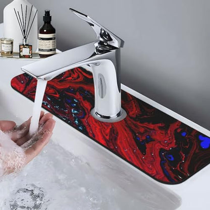 Red marble Kitchen sink faucet pad, strong water absorption, anti slip, easy to clean, very suitable for splash and drip prevention, suitable for kitchens and bathrooms - color: Red marble