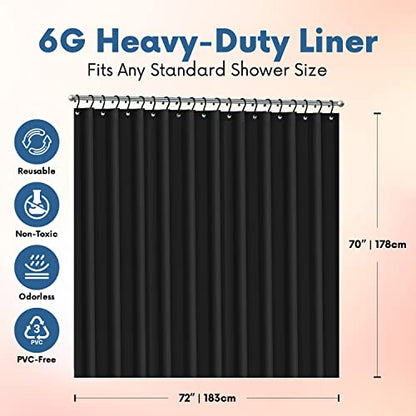 No Smell Shower Curtain Liner 72x72 Black - PEVA Plastic Shower Curtain for Bathroom, PVC-Free Waterproof Black Shower Liner with Metal Grommets and Magnet-Weighted Bottom Hem - Washable Liner - color: Black