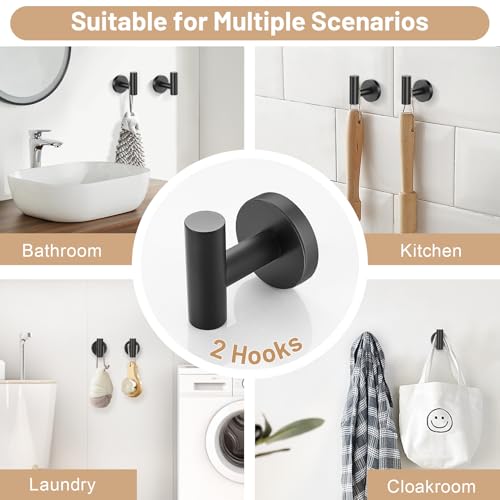 Black Bathroom Hardware Set, 4-Piece Towel Holder Set Include Double Bases Toilet Paper Holder,Towel Ring and 2 Towel Hooks Stainless Steel Wall Mounted Bathroom Hardware Accessories Set - color: Matte Black, size: Set B