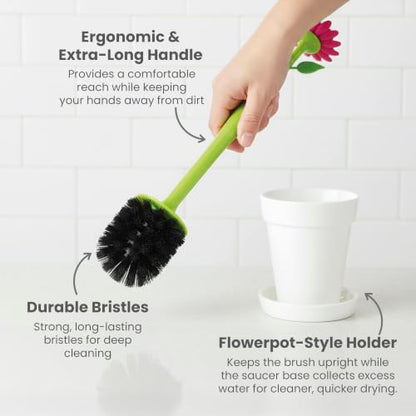 Vigar Flower Power Toilet Brush with Holder Set for Bathroom, White | Daisy-Shaped Handle, Flowerpot Base with Saucer, Durable Bristles, Toilet Brush and Holder Set for Bathroom - color: White