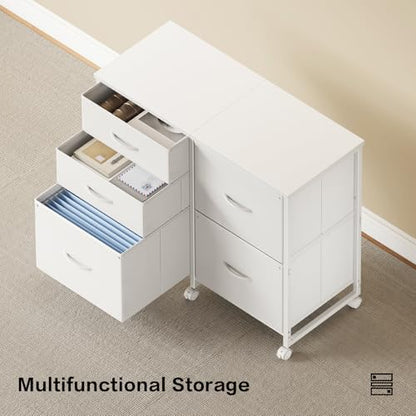 YeTom Lateral File Cabinet with 5 Drawers Rolling Filing Cabinets Under Desk Storage Printer Stand with Wheels,Mobile File Cabinet for Home Office,White - color: White