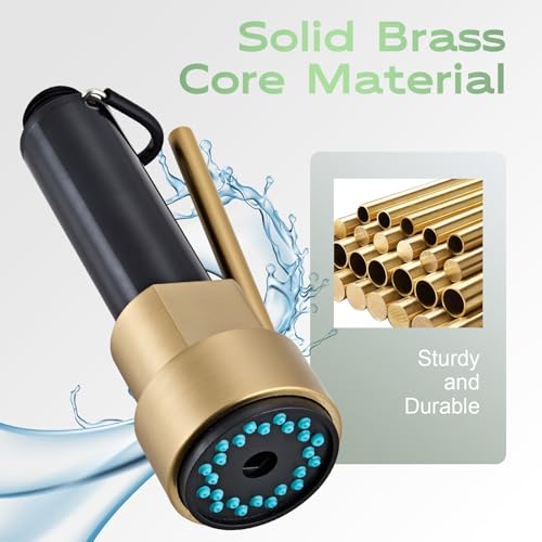 Pull Down Kitchen Faucet Replacement Head, 3-Mode Spray Head with Stream/Spray/Pause, High Pressure Anti-Clog Nozzle, Easy Installation, Universal Fit for Most Kitchen Faucets Brushed Gold - color: Industrial Spray Head - Gold