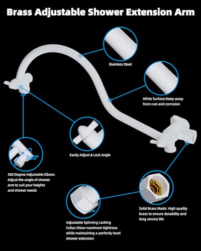 Hibbent All Metal High Pressure Rainfall 10'' Shower Head, Handheld Showerhead Combo, 12'' Adjustable Shower Extension Arm, 7-Spray, 71'' Hose, Adhesive Showerhead Holder, White - color: White, style: Square 10''