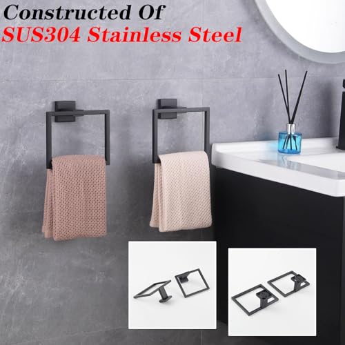 GERZWY Matte Black Bath Towel Ring Bathroom Towel Holder Towel Rack Wall Mounted Stainless Steel Contemporary Style JG1916-2BK - color: Black