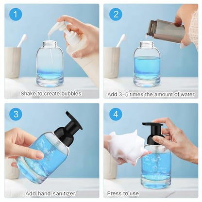 250ml 2 Pack Reusable Glass Foaming Dispenser Bottles Refillable Pump Containers for Shower Gel,Soap & Skincare Solutions