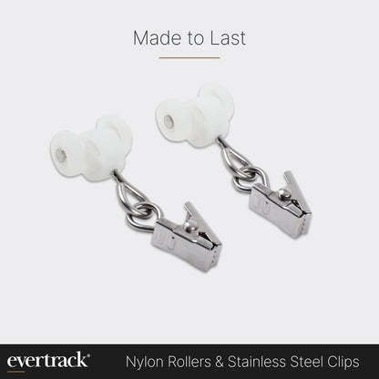 Curtain Clips - Dual Wheel Roller Carriers for Ceiling Mounted Curtain Track with Stainless Steel Pinch Clips for Curtains, Drapes, and Room Dividers - Pack of 25 - size: Roller Clips - 25