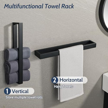 Sayayo Matte Black Towel Bar for Bathroom, 16 Inch Hand Towel Holder Wall Mount Square Towel Ring SUS304 Stainless Steel Towel Rack - color: Black, size: 16 INCH