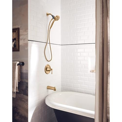Moen Ronan Bronzed Gold Single-Handle Modern Tub and Shower Faucet with Handheld Rain Shower Spray Head, Shower Handle, Tub Spout, and Valve, 82021BZG - color: Bronzed Gold, style: Round Showerhead
