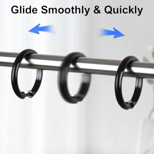 Kutesna 24PCS Shower Curtain Hooks,Black Shower Curtain Rings | Plastic Shower Hooks,Easy to Snap Closure,Rust Proof Anti-Drop Shower Rings,Smooth Sliding Curtain Hooks for Shower Curtains - color: Black