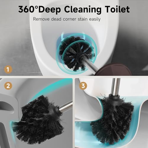Bronze Toilet Brush and Holder，Extra Long Handled Toilet Brush for Bathroom，Stainless Steel Heavy Duty Toilet Bowl Brush,Deep Cleaning Modern Toilet Cleaner Brush -Space Saving, Covered Brush, Durable - color: Bronze
