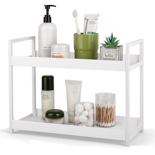 Bathroom Counter Organizer Vanity Storage Countertop Shelf, Large White | 2 Tier Makeup Organizer Perfume Tray Skincare Holder for Sink, Dresser, Kitchen - color: White, size: Large