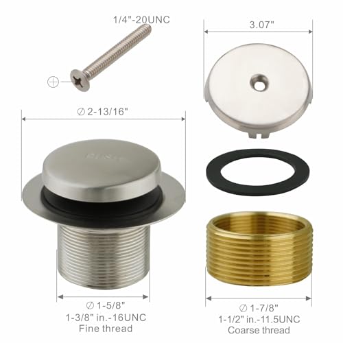 WELSAN Brushed Nickel Tub Drain,Single Hole Overflow,Bathtub Drain Trim Set | Tip-Toe, 1-Hole Faceplate, Coarse thread replacement trim kit assembly with adapter, fits 1-3/8 inch or 1-1/2 inch tub drain - color: Brushed, style: 1 Hole