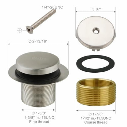 WELSAN Brushed Nickel Tub Drain,Single Hole Overflow,Bathtub Drain Trim Set | Tip-Toe, 1-Hole Faceplate, Coarse thread replacement trim kit assembly with adapter, fits 1-3/8 inch or 1-1/2 inch tub drain - color: Brushed, style: 1 Hole