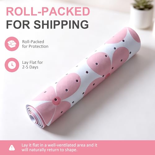Floral Bathtub Mat Non Slip Flower Bath Mat for Women Kids, Extra Long 40"x16" - color: Pink