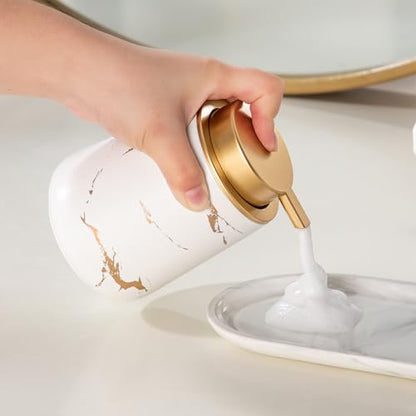 Enra Hand Foaming Gold Soap Dispenser,12 oz Ceramic Foam Soap Dispenser for Bathroom Countertop Kitchen Dispenser for Dish Soap with Easy-to-Press (Gold Foam Type2)