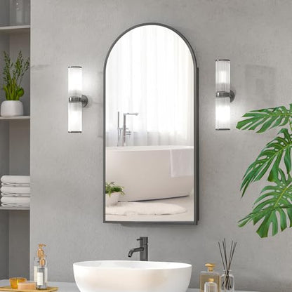 Black Arched Medicine Cabinet,Recessed Medicine Cabinet for Bathroom | Arched Mirror Cabinet with Storage,Black Metal Framed Medicine Cabinet,Wall Mounted,Full Assembled,16x31 Inch - color: Matte Black