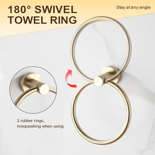 BGL 2-Pack Brushed Gold Towel Rings for Bathroom, 304 Stainless Steel Wall Mount Towel Holder Set, Rustproof Bath & Kitchen Accessories with Modern Matte Finish - color: Brushed Gold(2pack)