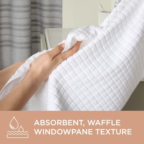 Town & Country Everyday 4-Piece Textured Windowpane Hand Towel Set, 20x30-Inch, 100% Cotton, Plush & Absorbent 550GSM, White - color: White