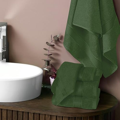 Ultra Soft 6 Pack Cotton Towel Set, Contains 2 Bath Towels 28x55 inch, 2 Hand Towels 16x24 inch & 2 Wash Coths 12x12 inch, Ideal Everyday use, Compact & Lightweight - Olive Green - color: Olive Green
