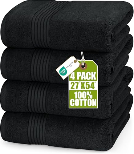 Utopia Towels Luxurious Bath Towels Set, 27x54 in, 4 Pack, Soft, Black | Soft Luxurious Ring Spun Cotton Bath Towels - Lightweight, Highly Absorbent, Quick-Drying, Ideal for Daily Use - color: Black