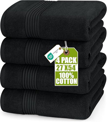 Utopia Towels Luxurious Bath Towels Set, 27x54 in, 4 Pack, Soft, Black | Soft Luxurious Ring Spun Cotton Bath Towels - Lightweight, Highly Absorbent, Quick-Drying, Ideal for Daily Use - color: Black
