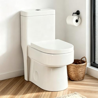 Compact One Piece Toilet with Soft-close Seat Lid, Power Dual Flush 1.2/1.85 GPF, Modern Standard White Toilet Bowl, Smart Toilet For Bathroom, 12'' Rough-in - style: BH-22