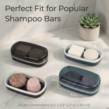 AIMAIAIMAI Shampoo Bar Holder Travel Case for Two Bars – Compatible with Most Solid Shampoo & Conditioner Bars, Large Soap Container for Bathroom or Travel (1 Pack, Black Style A-Large) - color: Black Style A-large