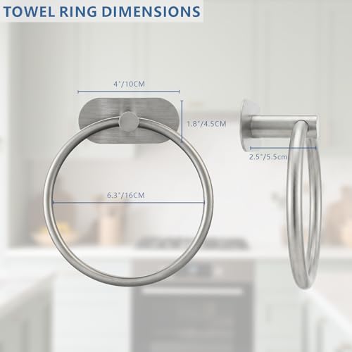 Self-Adhesive Towel Ring, No Drill Stainless Steel Round Hand Towel Holder, Rustproof Waterproof Towel Hanger with Strong Sticky Base, Wall-Mounted Towel Loop for Bathroom Kitchen (Brushed Nickel) - color: Brushed Nickel