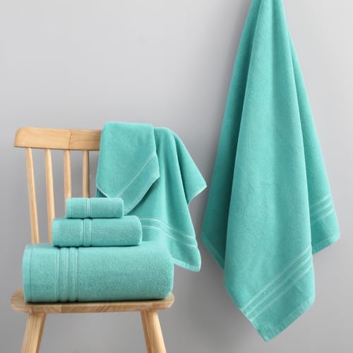 REDKISS Teal Towels Set 6 Piece Cotton Towel Sets with 2 Bath Towels, 2 Hand, 2 Washcloths, 650GSM Hotel Quality, Soft, Highly Absorbent Towels for Bathroom Gym, Ideal Everyday Use - color: Turquoise