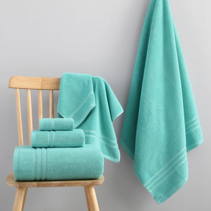 REDKISS Teal Towels Set 6 Piece Cotton Towel Sets with 2 Bath Towels, 2 Hand, 2 Washcloths, 650GSM Hotel Quality, Soft, Highly Absorbent Towels for Bathroom Gym, Ideal Everyday Use - color: Turquoise