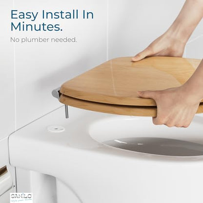 SANILO Wooden Toilet Seat with Soft Close [ROUND] - Decorative, Quiet & Slow Close Molded Wood Seat - With Strong Bumpers & Hinges - Adjustable Fit – Wood - color: Wood