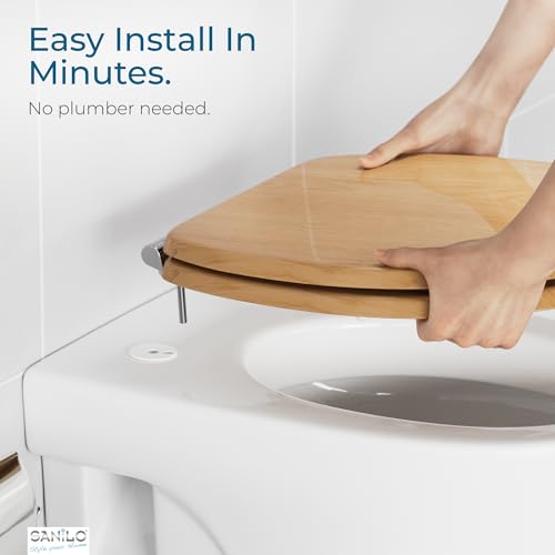 SANILO Wooden Toilet Seat with Soft Close [ROUND] - Decorative, Quiet & Slow Close Molded Wood Seat - With Strong Bumpers & Hinges - Adjustable Fit – Wood - color: Wood