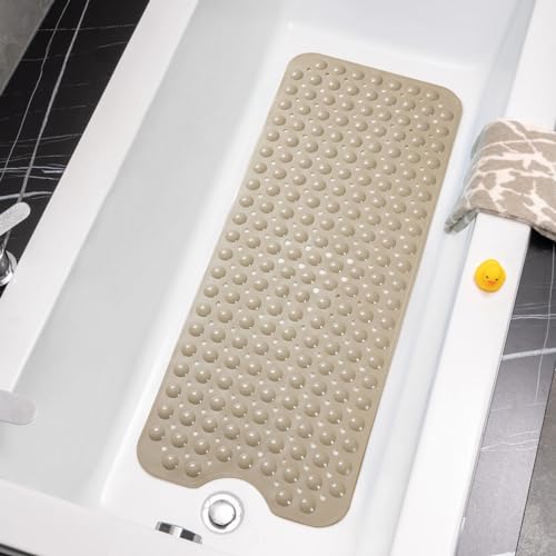 Bathtub Mats for Shower Tub Non-Slip Bath Mat 39 x 16 Inch Extra Long Shower Mat, Bath Tub Mat for Bathroom with Machine Washable, BPA Free for Kids (Brown) - color: Brown
