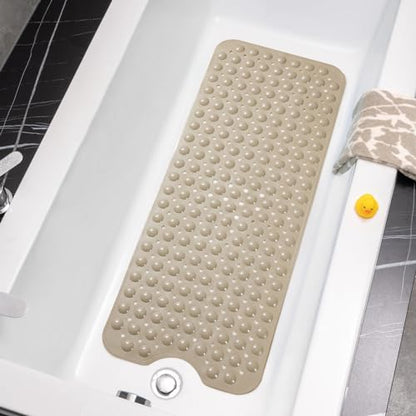 Bathtub Mats for Shower Tub Non-Slip Bath Mat 39 x 16 Inch Extra Long Shower Mat, Bath Tub Mat for Bathroom with Machine Washable, BPA Free for Kids (Brown) - color: Brown