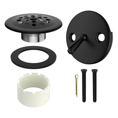 Trip Lever Tub Drain Kit, Matte Black | Bathtub Drains Stopper Replacement Kits, Trip Lever Overflow Faceplate, Tub Drains Strainer, Thread Adapter & Gasket - color: Black Kits