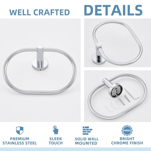 Hand Towel Ring for Bathroom, Rustproof Stainless Steel, Chrome | Flexible 180° Rotation, 7" Oval Towel Holder for Towel Storage, Quiet & Smooth Operation, Easy Towel Access, Drilling Mounted - color: Chrome