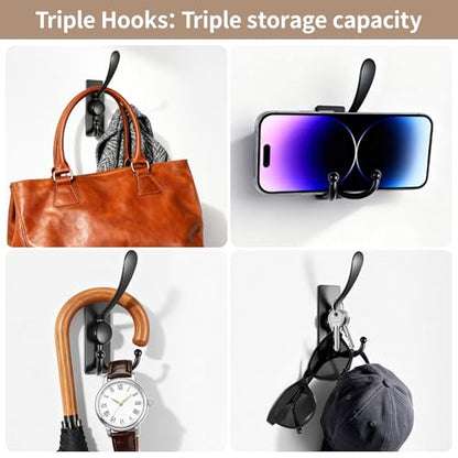 Self Adhesive Towel Hooks, Matte Black Metal Hooks,Waterproof Stainless Steel Hanger Coat Hooks for Hanging Coat,Towels, Bath Robe in Bathroom Kitchen Home - size: 4 Pack-Rectangular Three-Hook