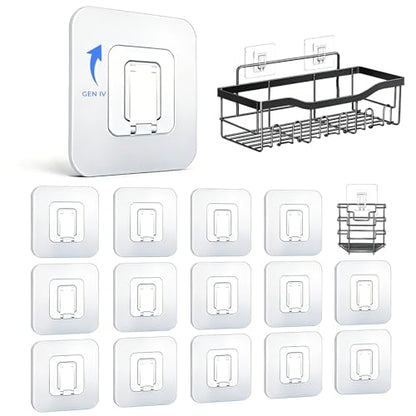 Shower Caddy Adhesive Replacement Hooks, Heavy Duty Waterproof Strips, No Drilling for Bathroom Shelves, Kitchen Racks, and Soap Holders (Transparent-14 Pack 1 Hook) - color: Transparent-14 Pack 1 Hook