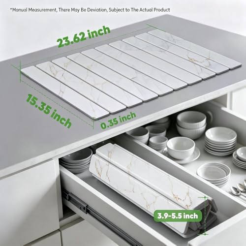 Stone Drying Mat for Kitchen Counter, Quick Diatomaceous Earth Mats for Dishes, 24"L x 16" W Super Absorbent Fast-Drying Collapsible Countertop Stone Mat (Marble Gold White, 24" x 16") - color: Marble Gold White