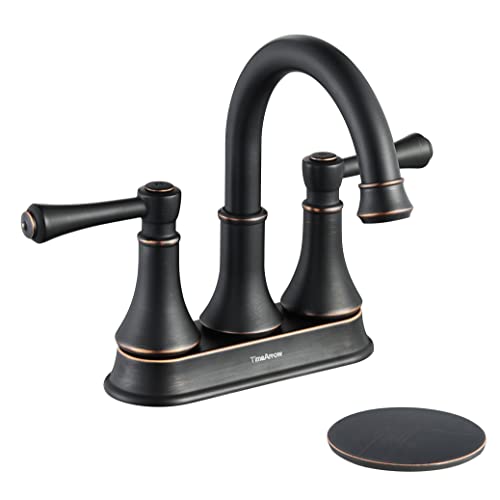 Oil Rubbed Bronze 2 Handle Centerset Bathroom Sink Faucet with Pop up Drain | TimeArrow Modern 4 Inch Bathroom Faucet, Vanity Lavatory Faucet 3 Holes with 360° Swivel Stainless Steel Spout, TAF067Y-ORB - color: Oil Rubbed Bronze-067Y